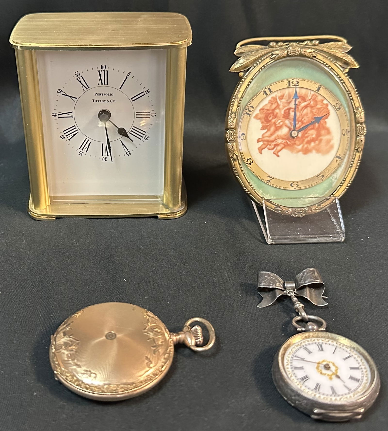 Four Timepieces-Two Clocks and Two Pocket Watches including Tiffany (1 of 14)