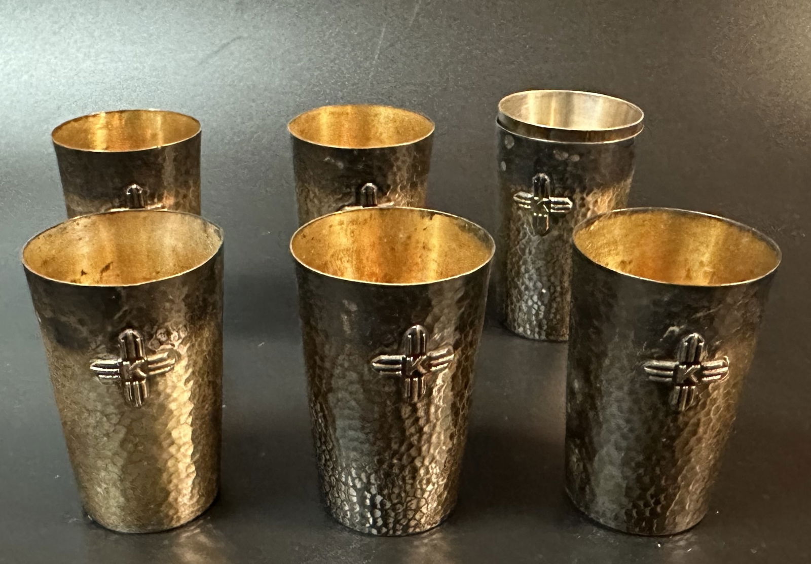 Set of 6 Japanese Silver Cups Hand Hammered Finish (1 of 5)