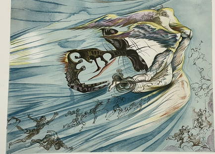 Salvador Dali Lincoln Hommage: Odd illusion lithograph by Salvador Dali depicting angels soaring if seen horizontally but when held vertically the image of Lincoln s face emerges. Signed in pencil on the bottom right.