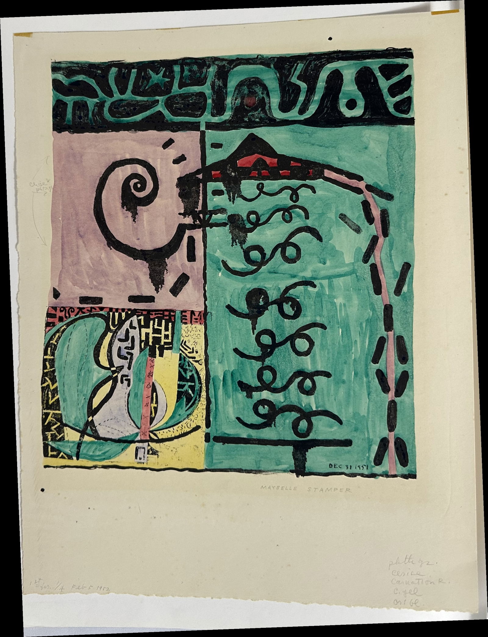 Mabel Richardson Stampler Untitled Color Lithograph 1951 (1 of 2)