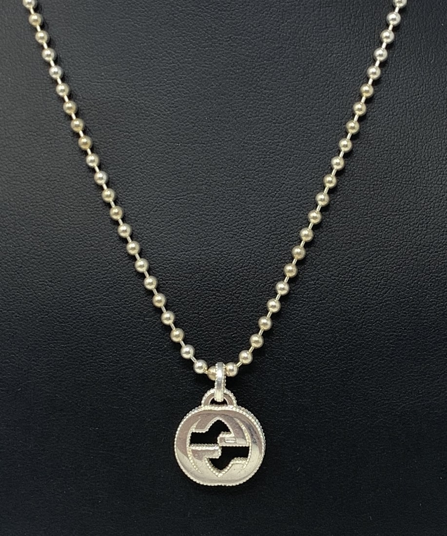 Gucci Double-G Logo Pendant Necklace Sterling Silver w/ 16  Chain, 3mm Beads (1 of 5)