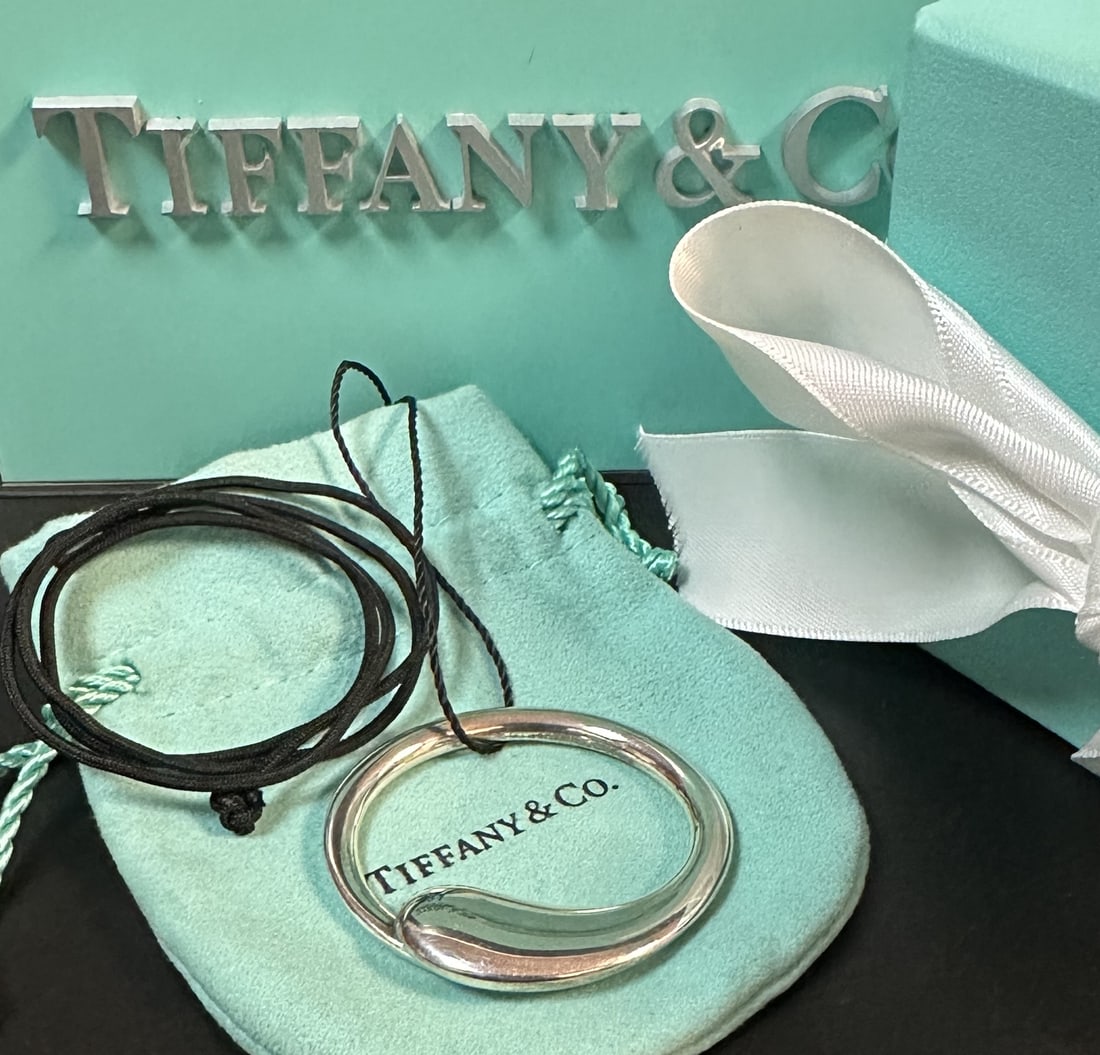 TiffanyandCo Elsa Peretti Pendant Eternal Circle Sterling Silver w/ New Silk Cord (1 of 5)