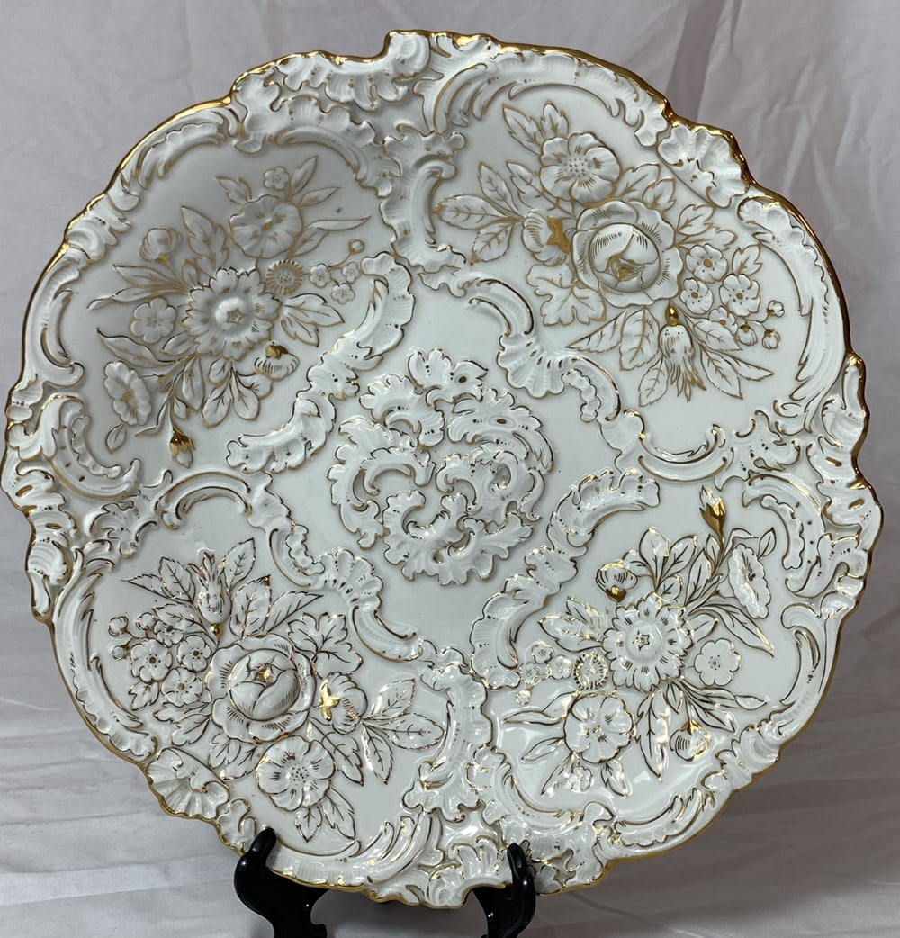 Antique Meissen Serving Dish Gold and White 12 Inches Long Scalloped Edges - D (1 of 6)