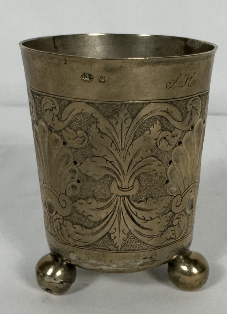 Austro-Hungarian/Ukranian Silver Beaker 1806-1807: This beaker dating from the beginning of the 19th century is marked for and was made in the Austro-Hungarian town of Lemberg. As things have changed, that area is now Lviv, Ukraine. The note with the 