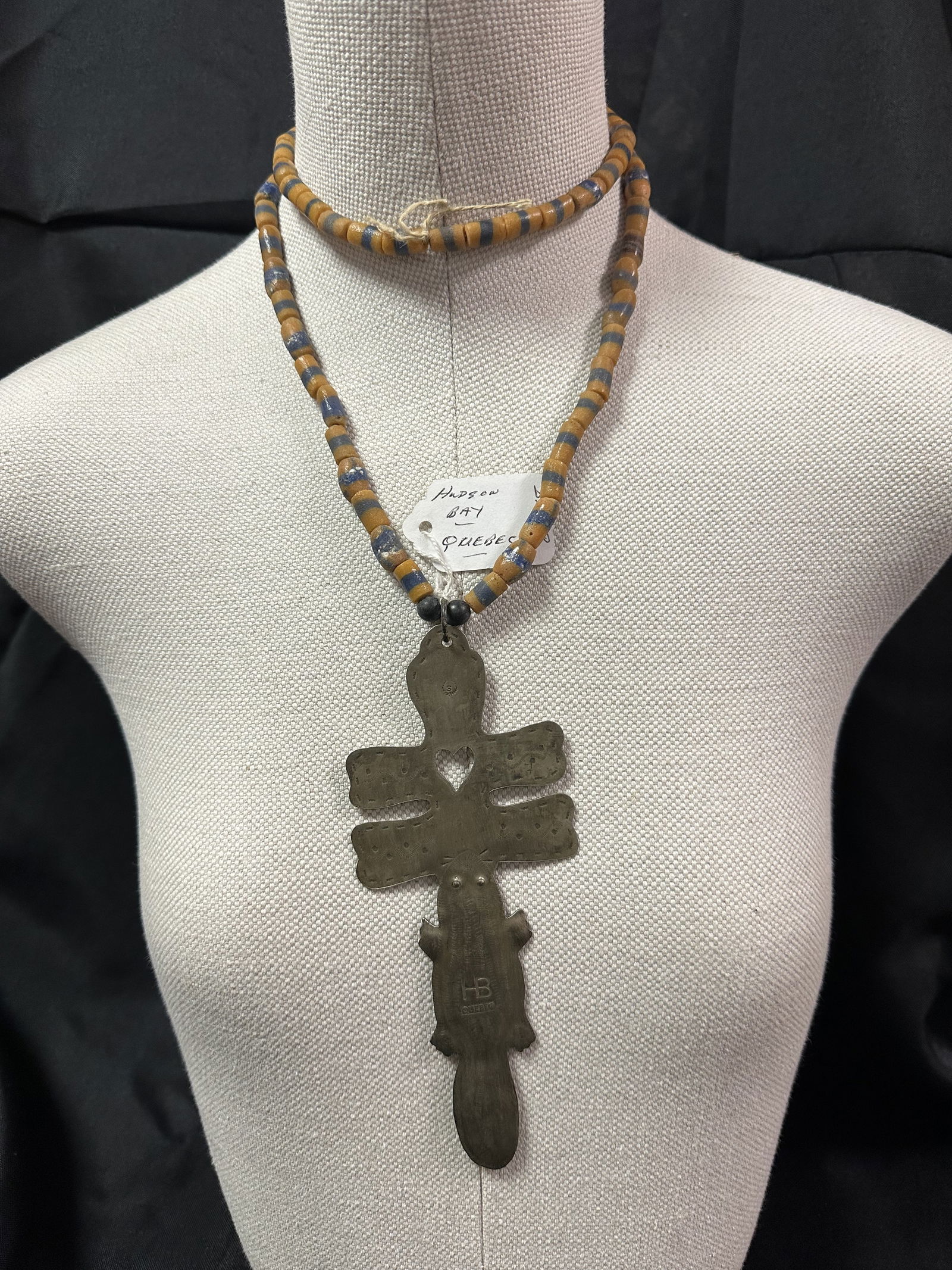 Hudson Bay - Silver Cross and Otter on Trade Bead Necklace (1 of 4)