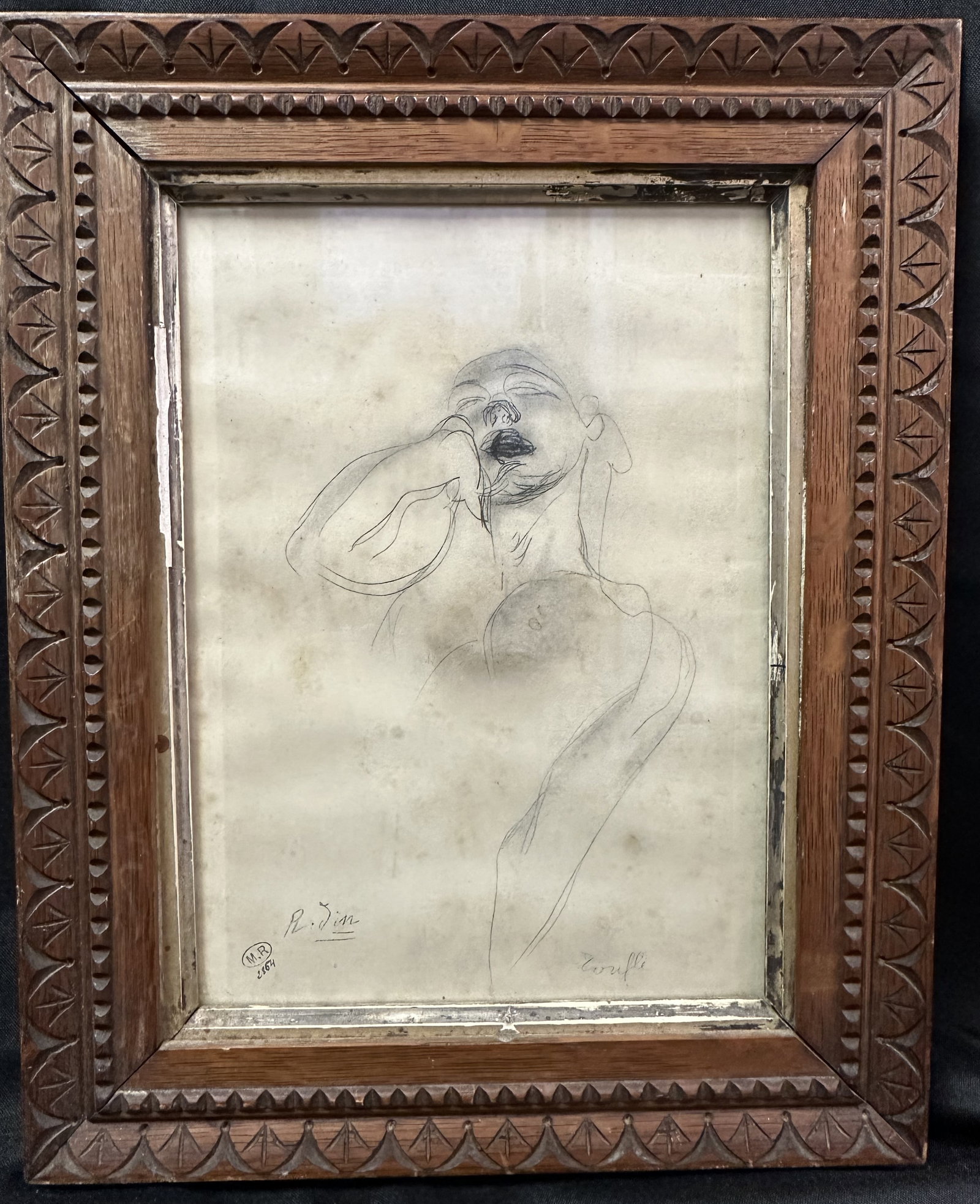 Rodin Etching of a Nude Sleeping: Nude woman torso and head sleeping by Rodin. Likely published by the Musee Rodin. Thank you to the helpful LIveAuctioneers member that was able to identify what Google Image could not.