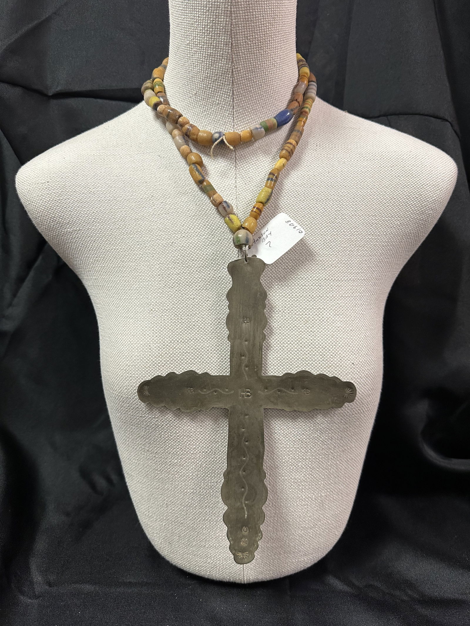 Hudson Bay - Huge Silver Cross on a Trade Bead Necklace (1 of 6)