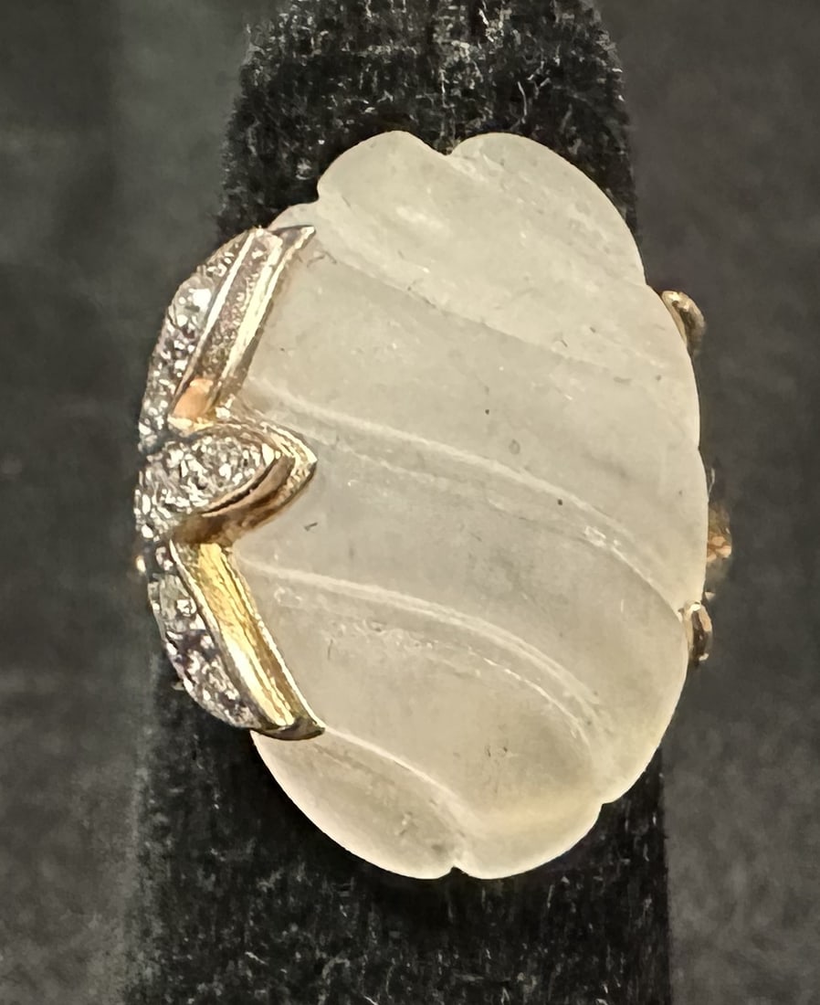 14k Yellow Gold Ring Diamonds and Camphor Glass (1 of 4)
