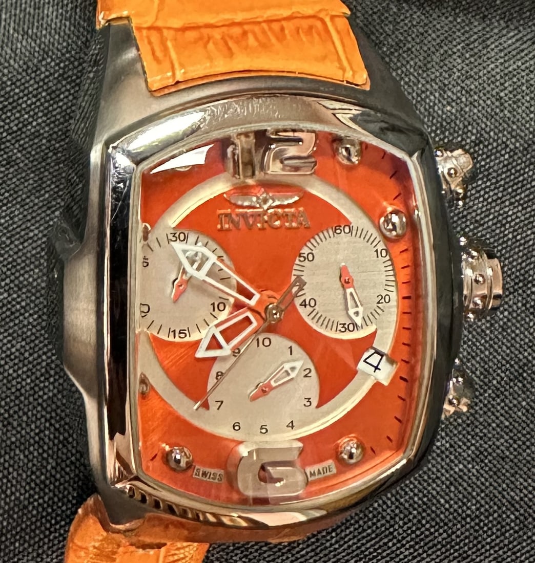 Large Invicta Lupah Chronograph Watch in Orange (1 of 5)