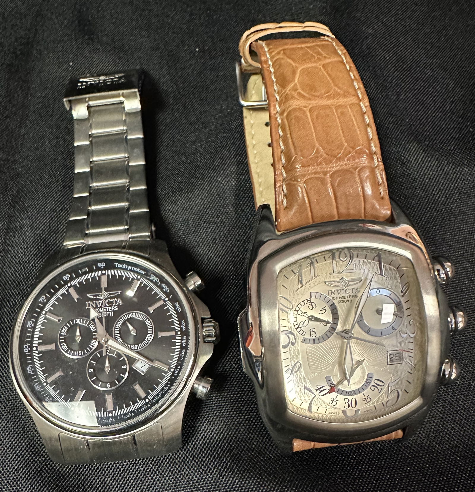 Two Invicta Watches Lupah and Trinight: Two quartz watches by Invicta. The Lupah and the Trinight. Both large mens watches with great looks. Batteries have been changed and are running well. Two quality watches