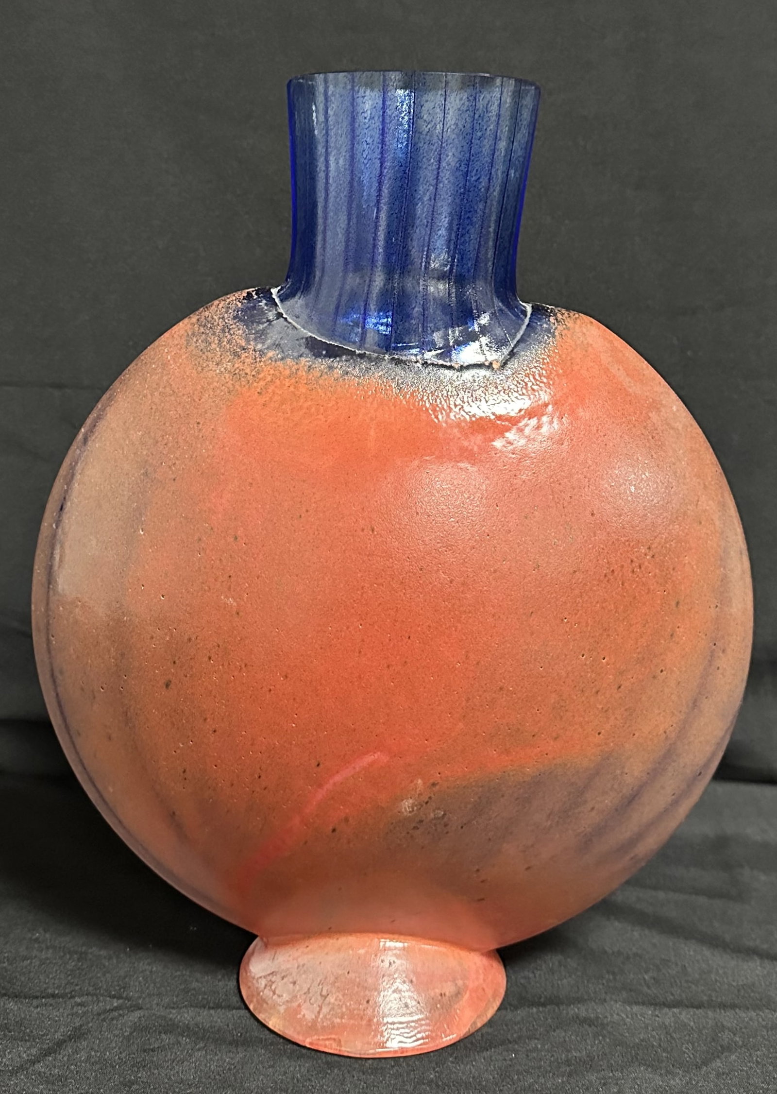 Vintage Kosta Boda Magenta & Cobalt Blue 14" Round Vase: Vintage Magenta & Cobalt Blue 14" Round Vase by Kjell Engman for Kosta Boda.