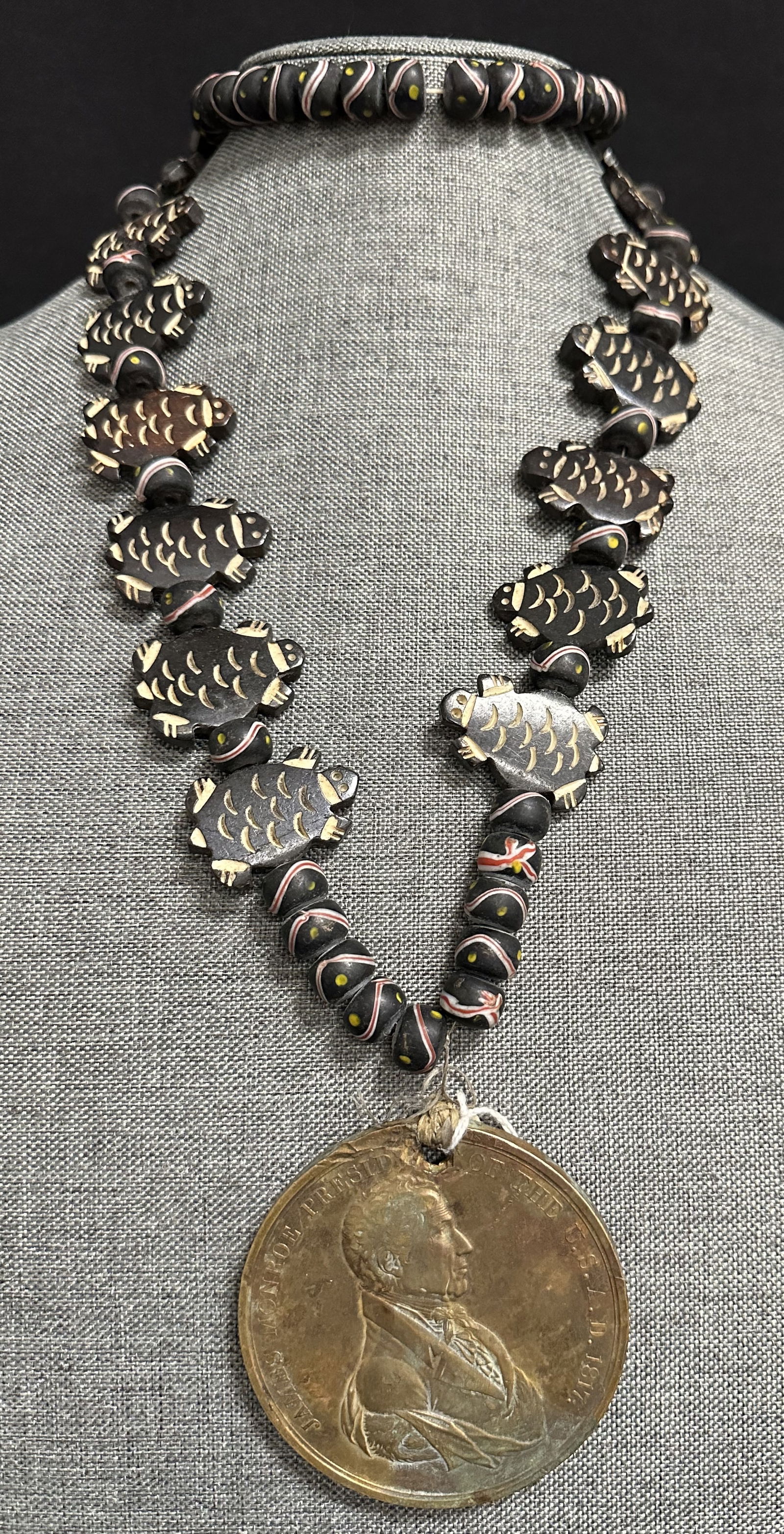 James Monroe Peace Medal on Tortoise Bead Necklace (1 of 7)
