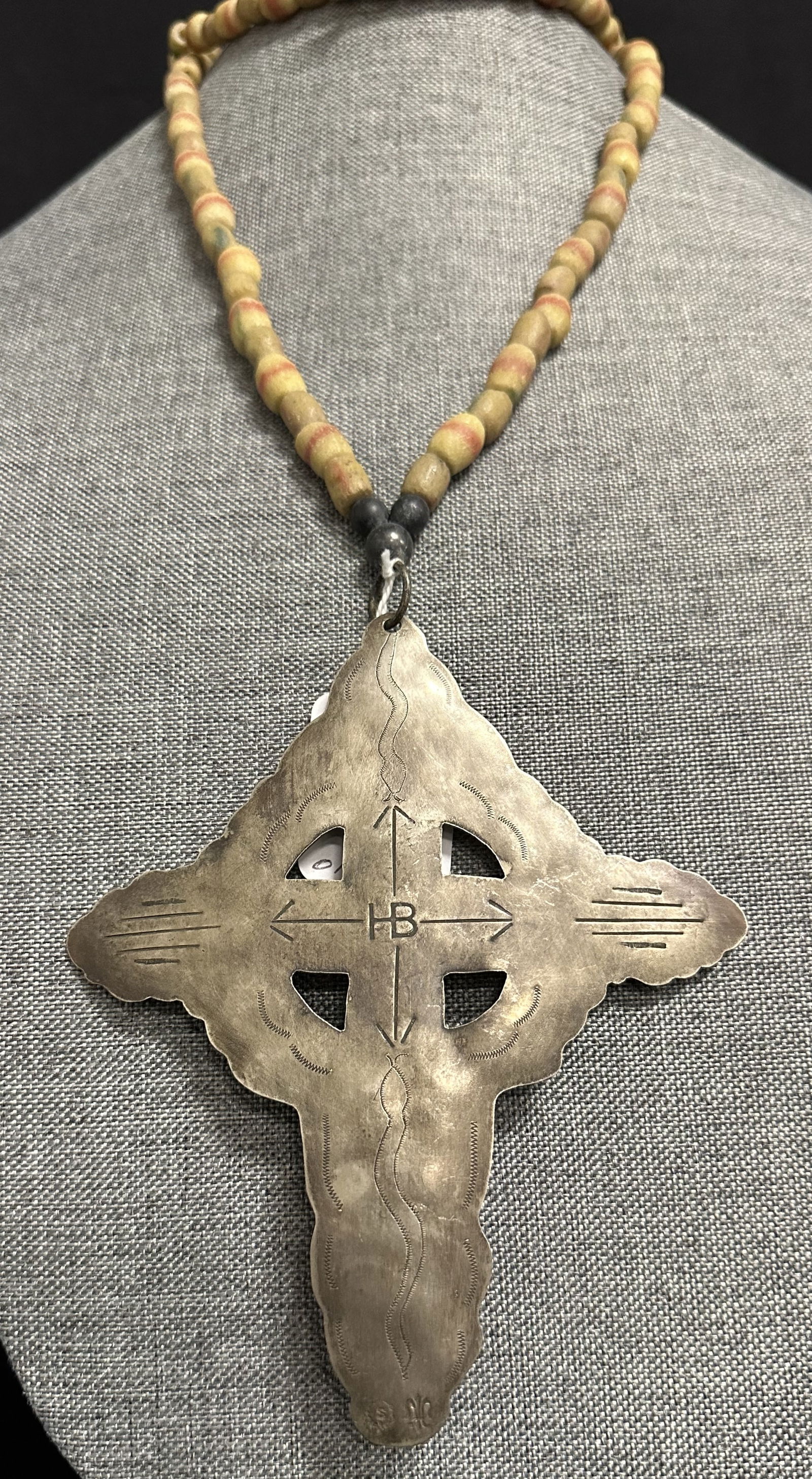 Hudson Bay Sterling Silver Celtic Cross with Snakes on Trade Bead Necklace (1 of 9)