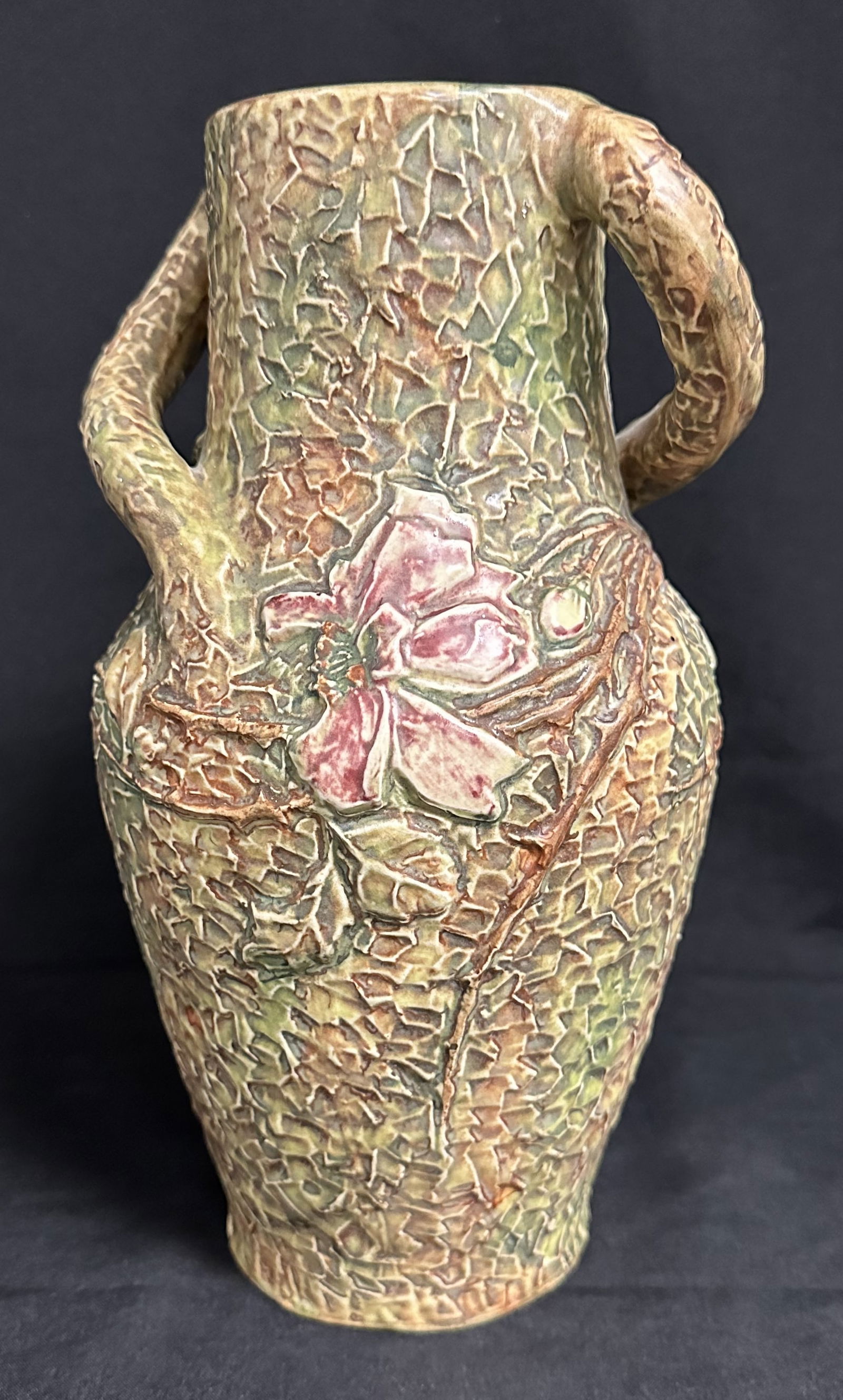 Antique Weller Silvertone 12 Inch Vase, highly sculpted (1 of 7)