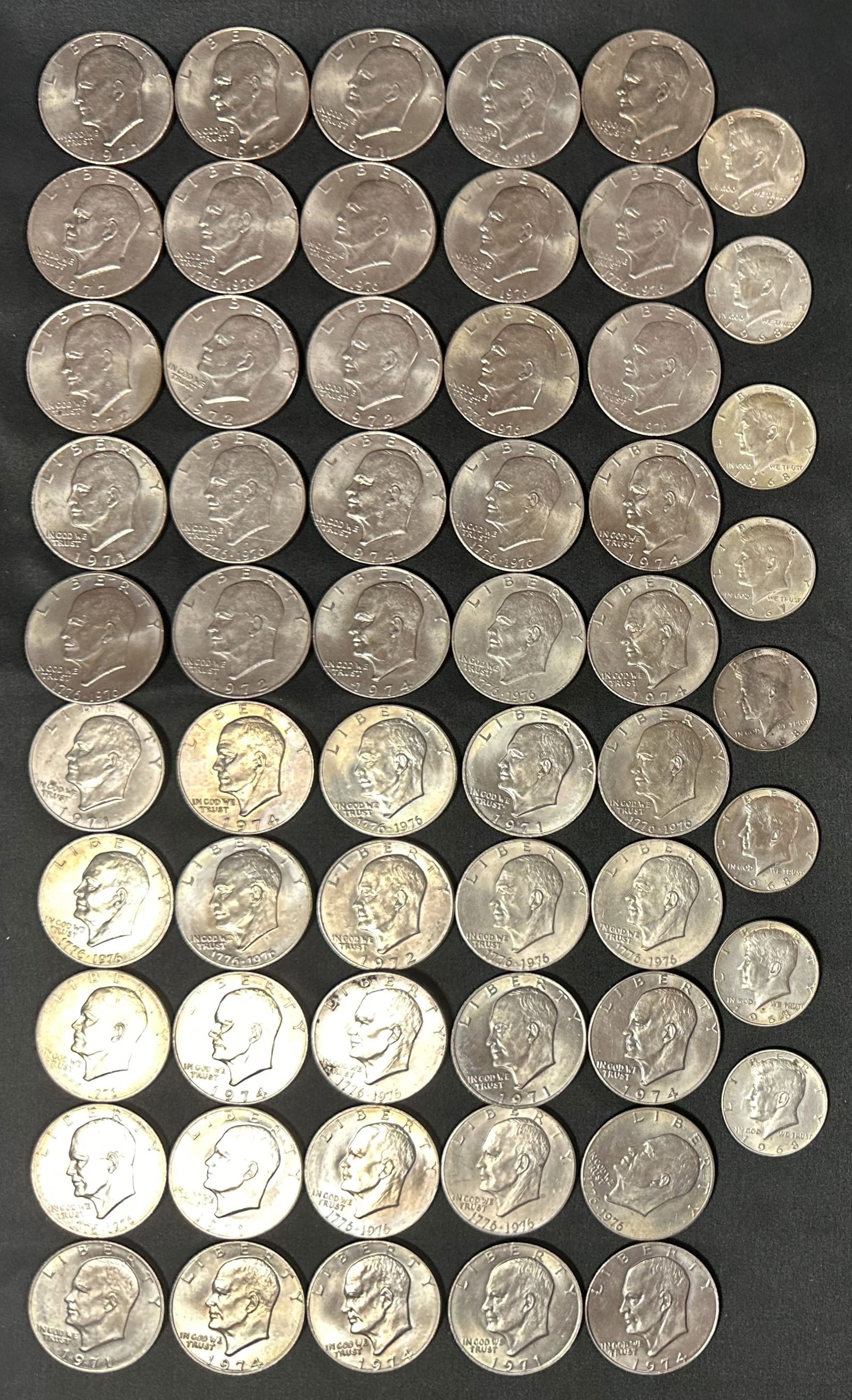 50 Eisenhower 40% Silver Dollars & 8 Kennedy Half Dollars (1 of 9)