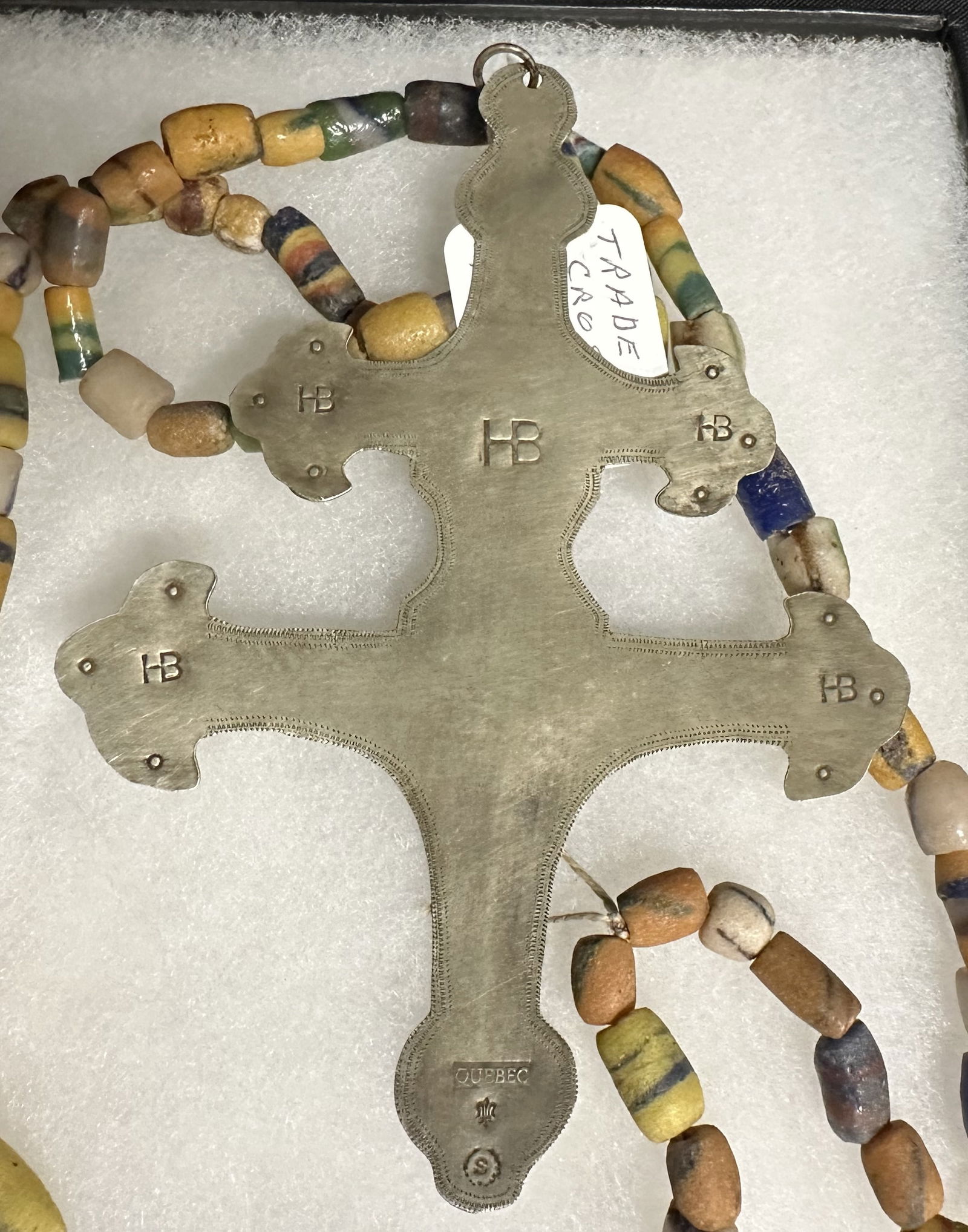 Hudson Bay Sterling Silver Orthodox Double Cross on Trade Bead Necklace (1 of 11)