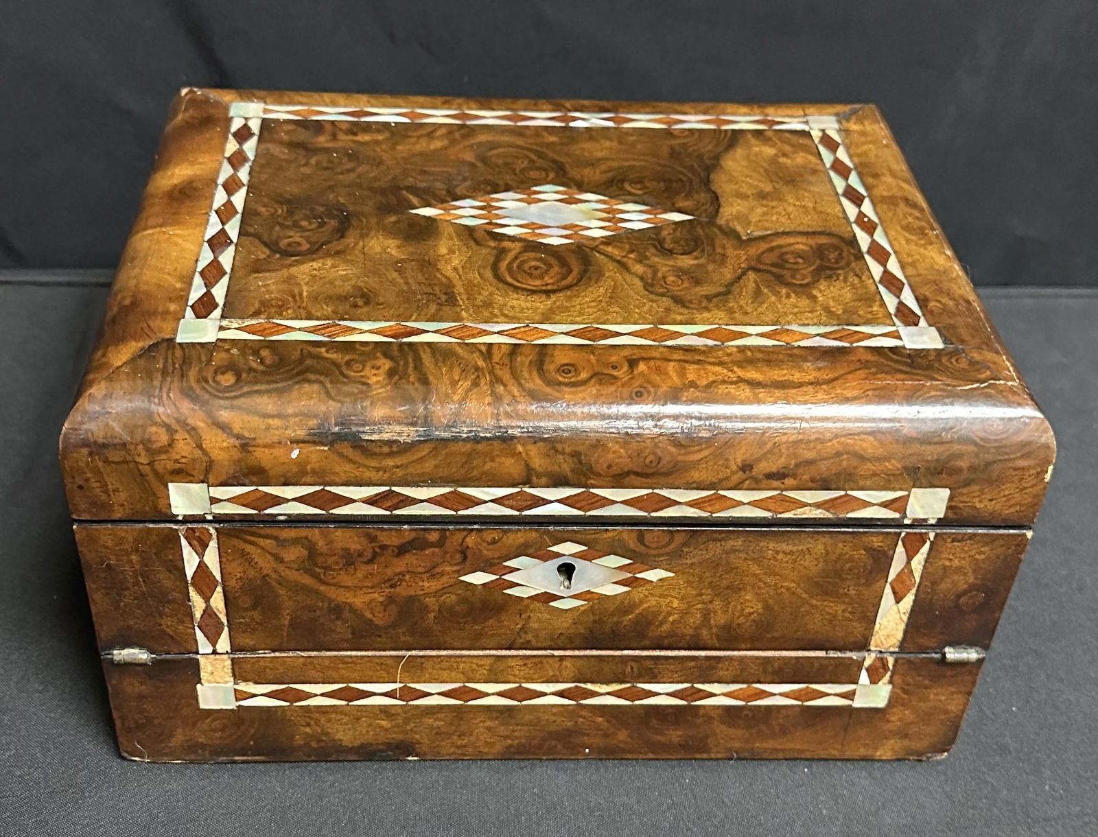 Antique Victorian Writing Lap Desk Burl Wood with Inlay (1 of 11)