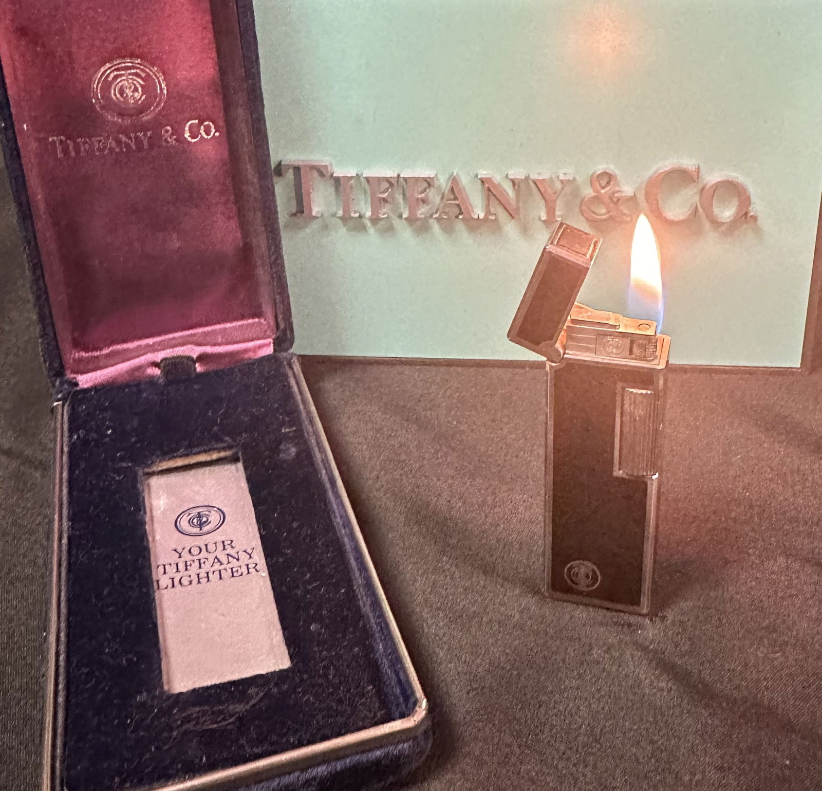 Tiffany Black Enamel and Gold Plated Trim Lighter wth Box (1 of 10)