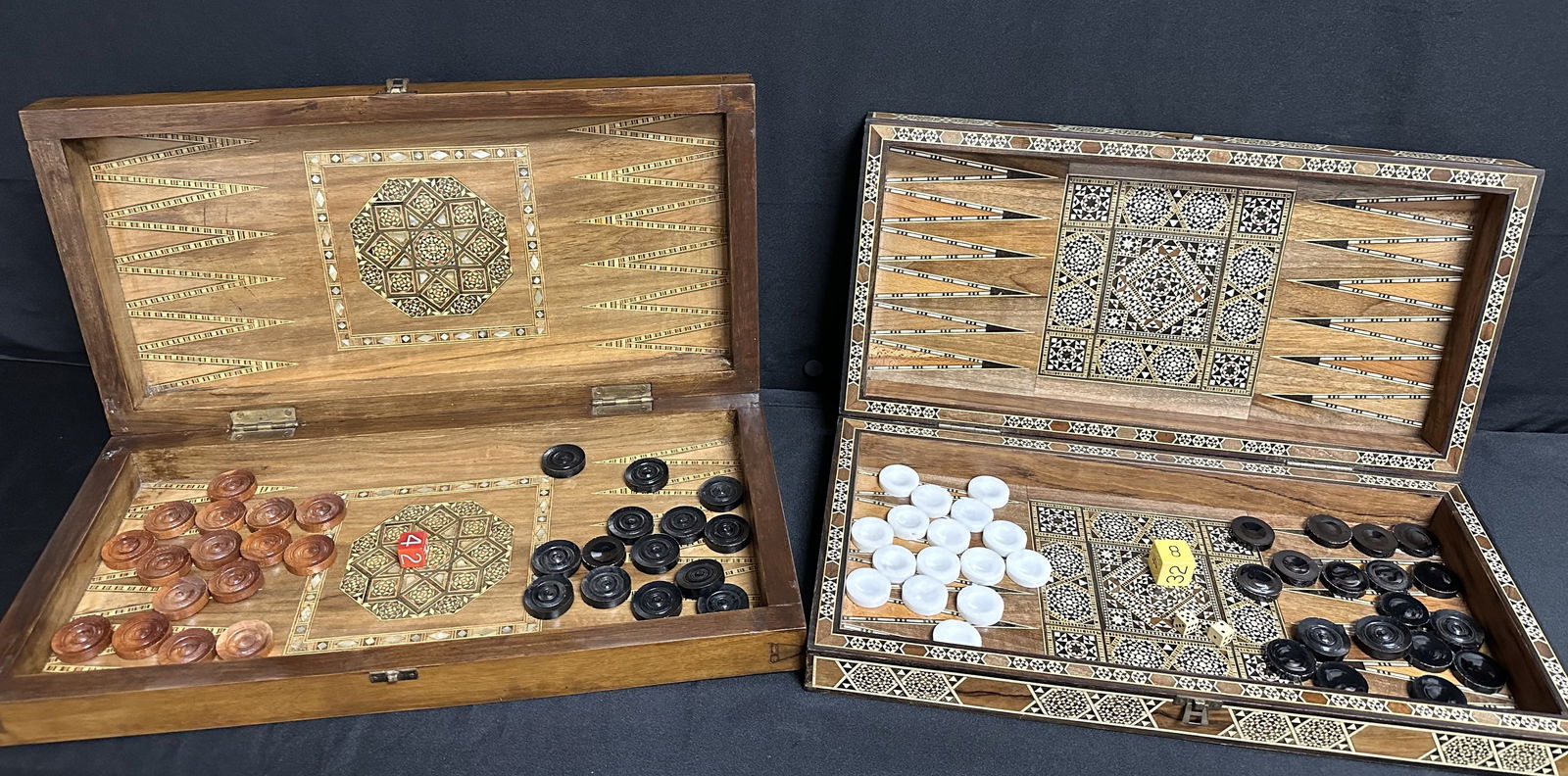 Three Backgammon Sets - Marquetry and Miniature Bakelite (1 of 12)