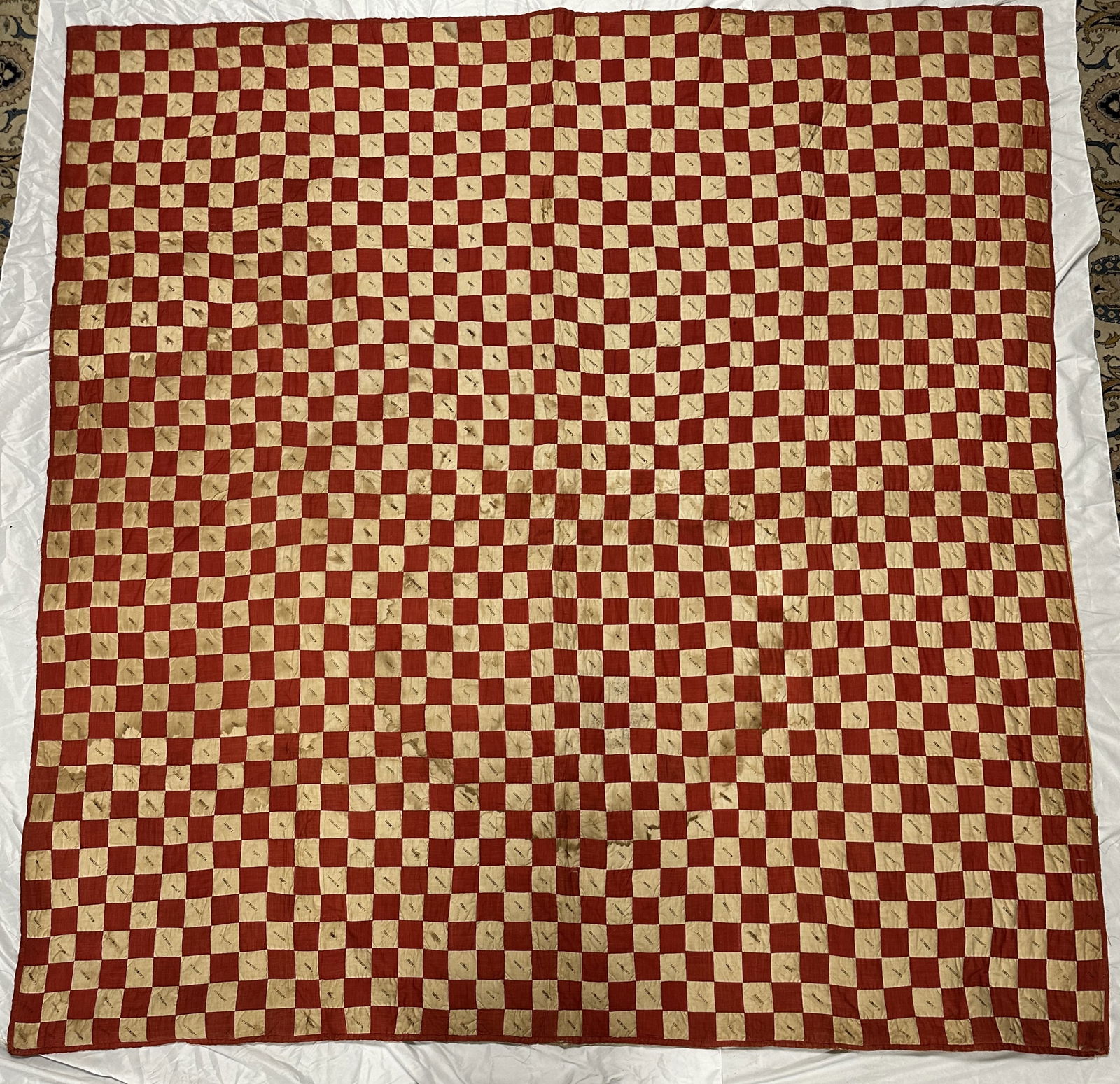 Antique Red and White Checkerboard Name Quilt (1 of 9)