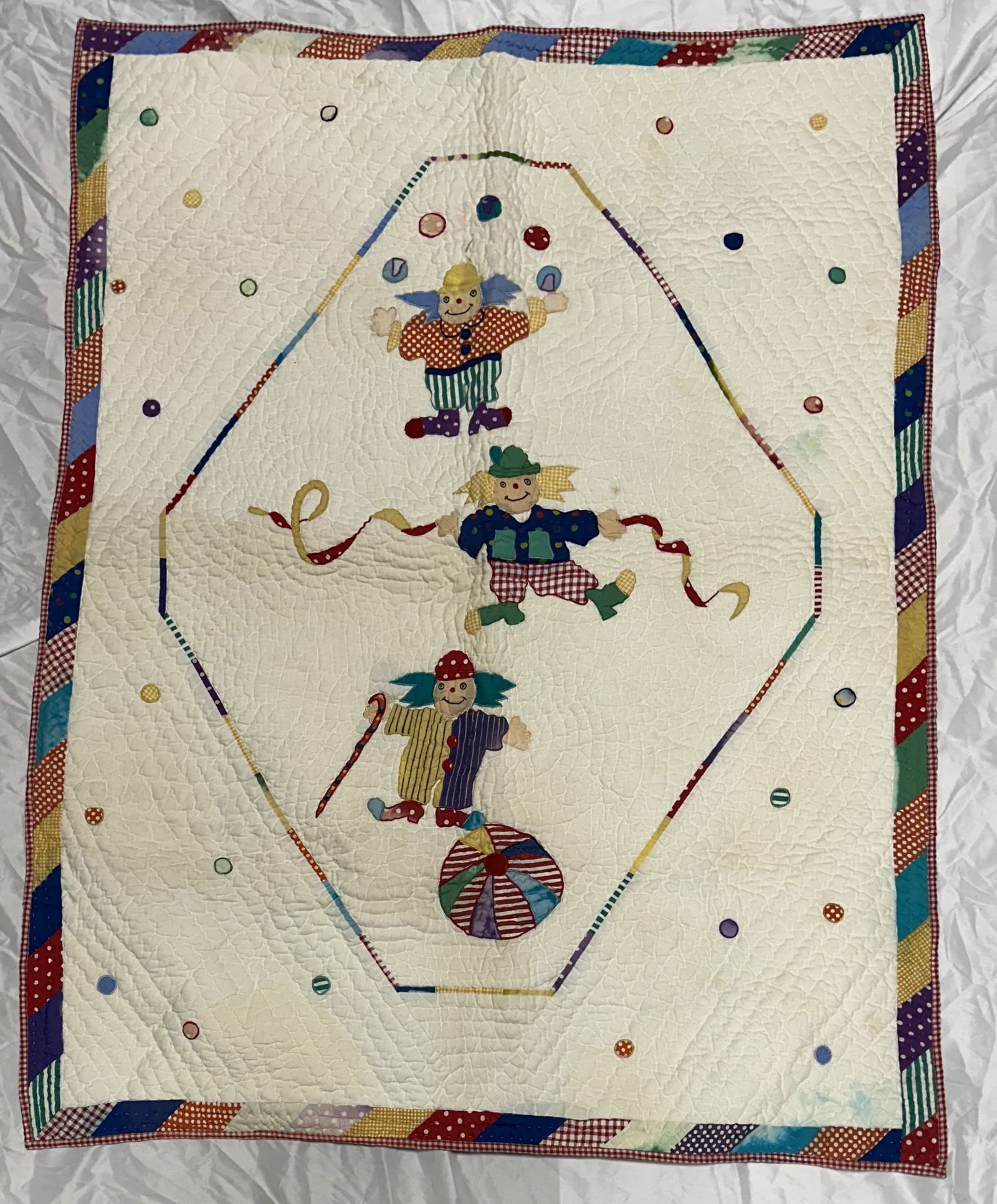 Vintage Hand Made Childs Clown Quilt (1 of 9)
