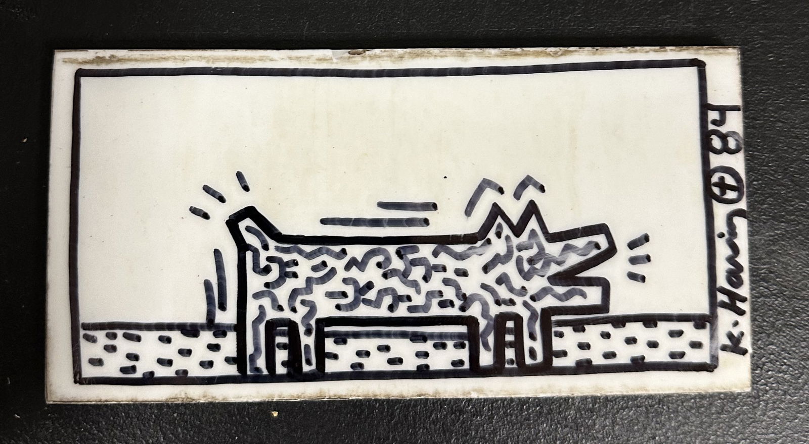 Keith Haring Drawn and Signed Tile 1984 -Art on Both Sides Example 1 (1 of 3)