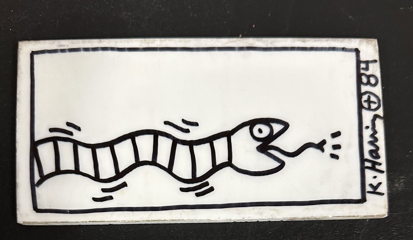 Keith Haring Drawn and Signed Tile 1984 -Art on Both Sides Example 2 (1 of 3)
