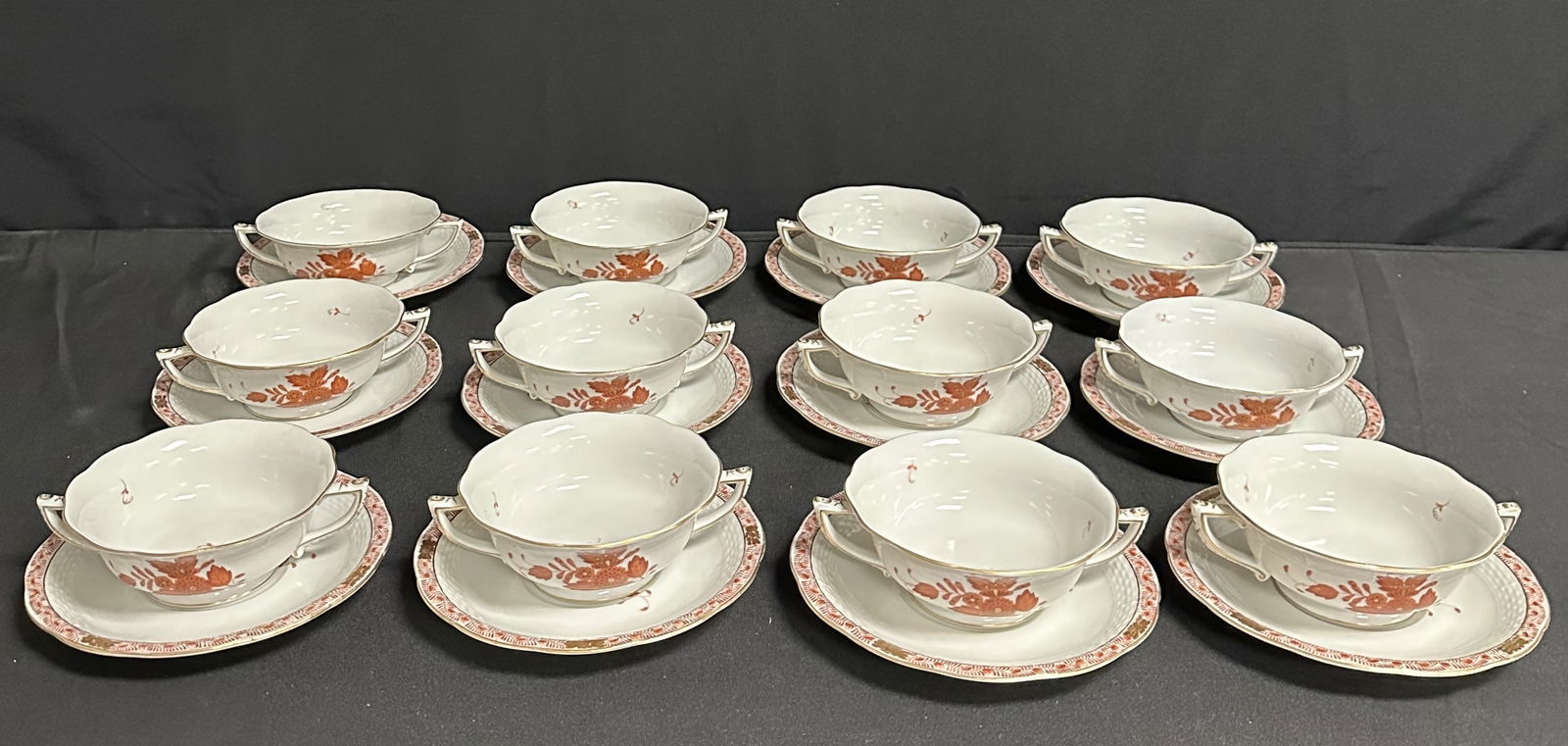 Set 12 Herend Chinese Bouquet Soup Bowl Saucer (1 of 11)