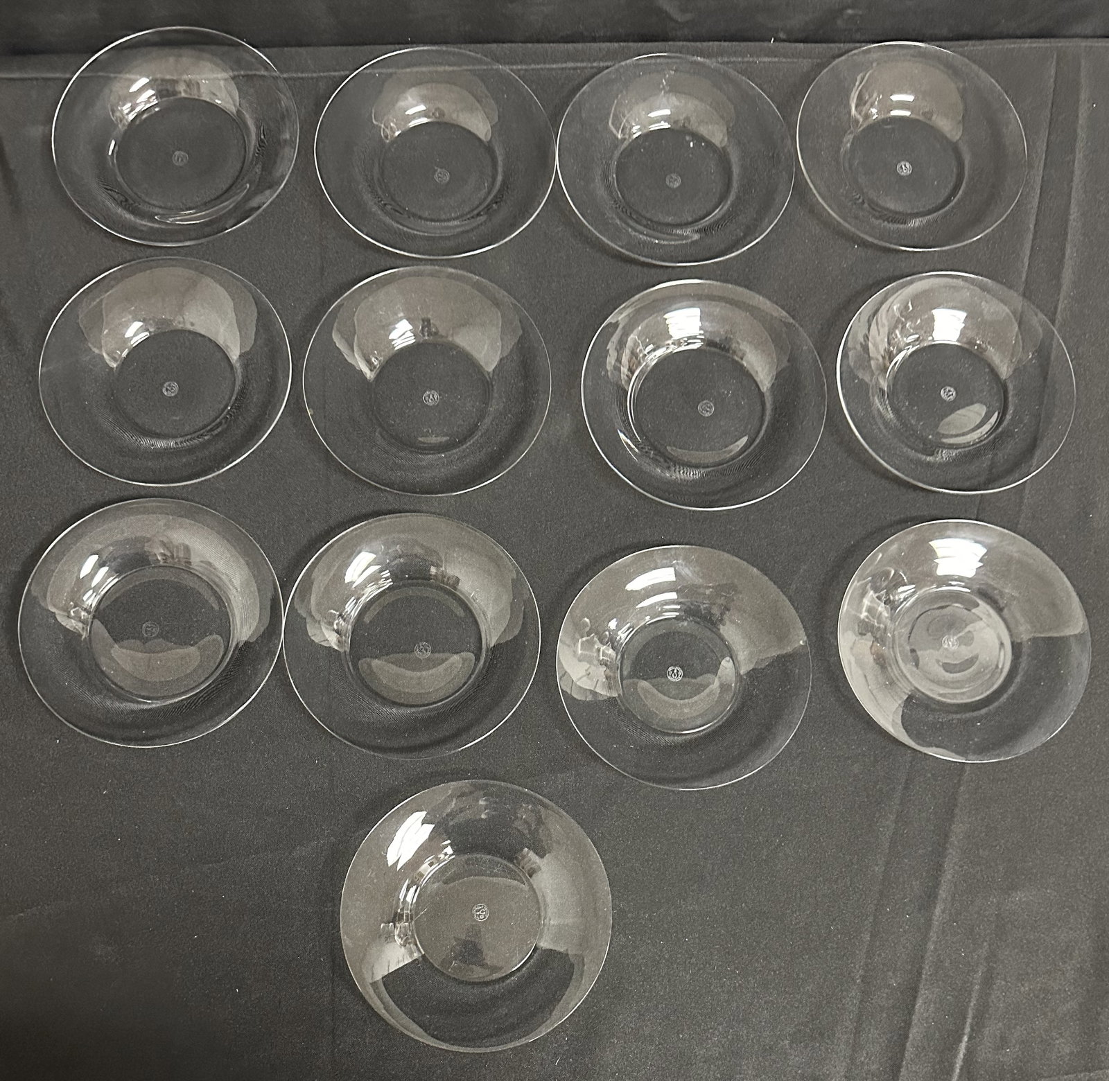 Set of 12 Baccarat Salad Plates Clear: Group of 12 clear Baccarat salad plates. Nice group comes with two extra plates that have minor chip.