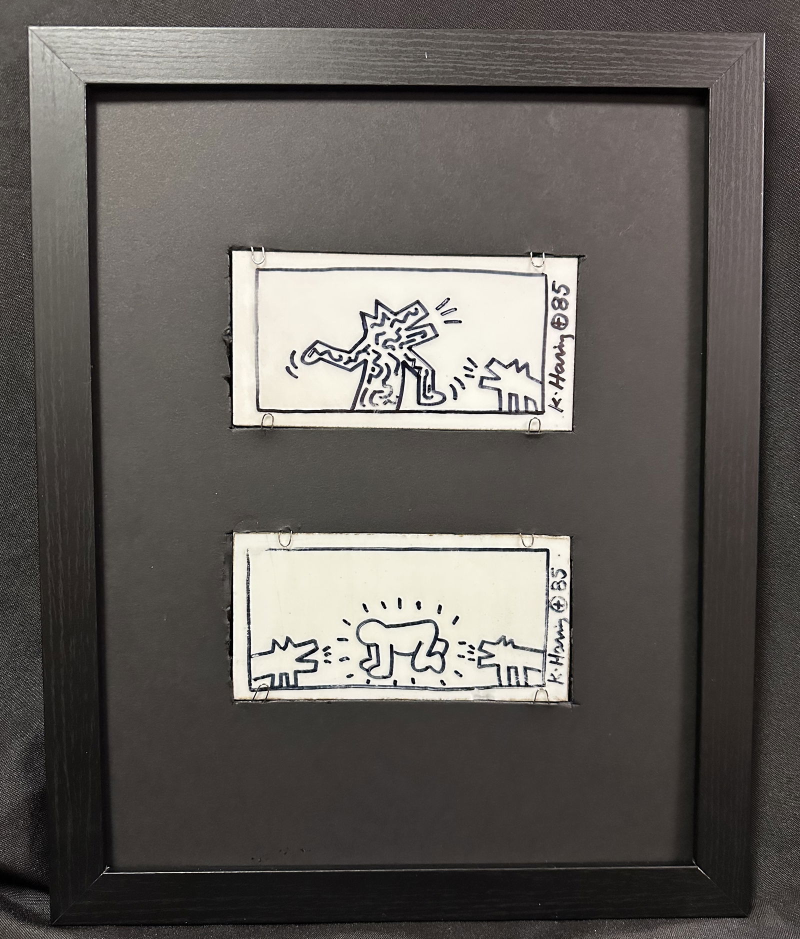 Two Keith Haring Drawn and Signed Tiles 1985 -Art on Both Sides (1 of 8)