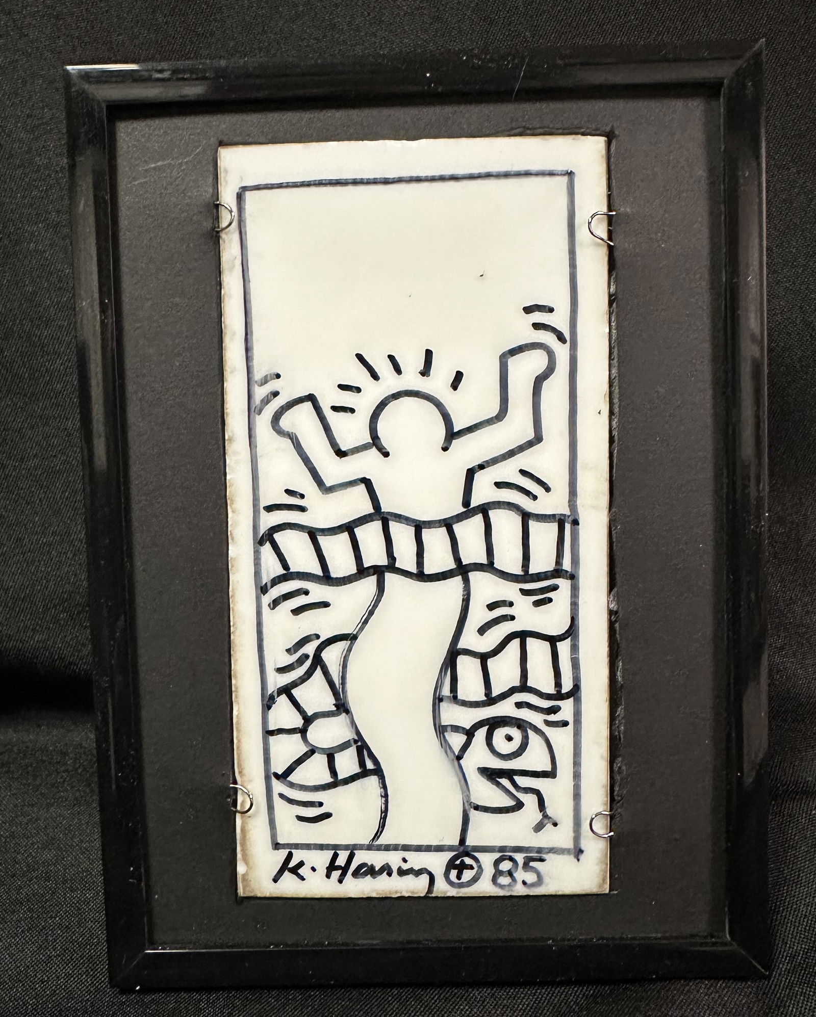 Keith Haring Drawn Tile 1985 Man and Snake + Drawn on Back (1 of 5)