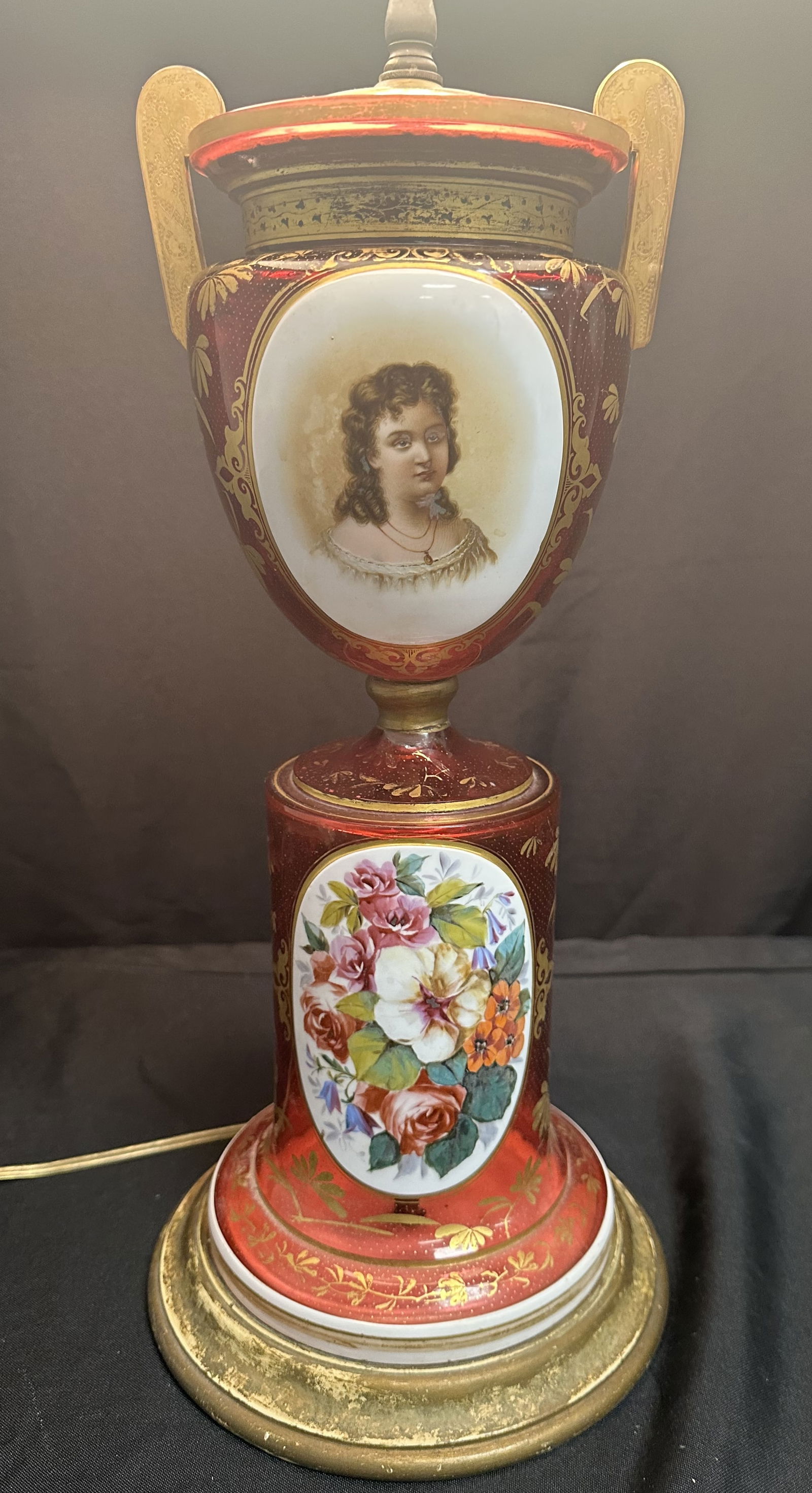 Antique Bohemian Hand Painted Ruby Glass Lamp (1 of 10)