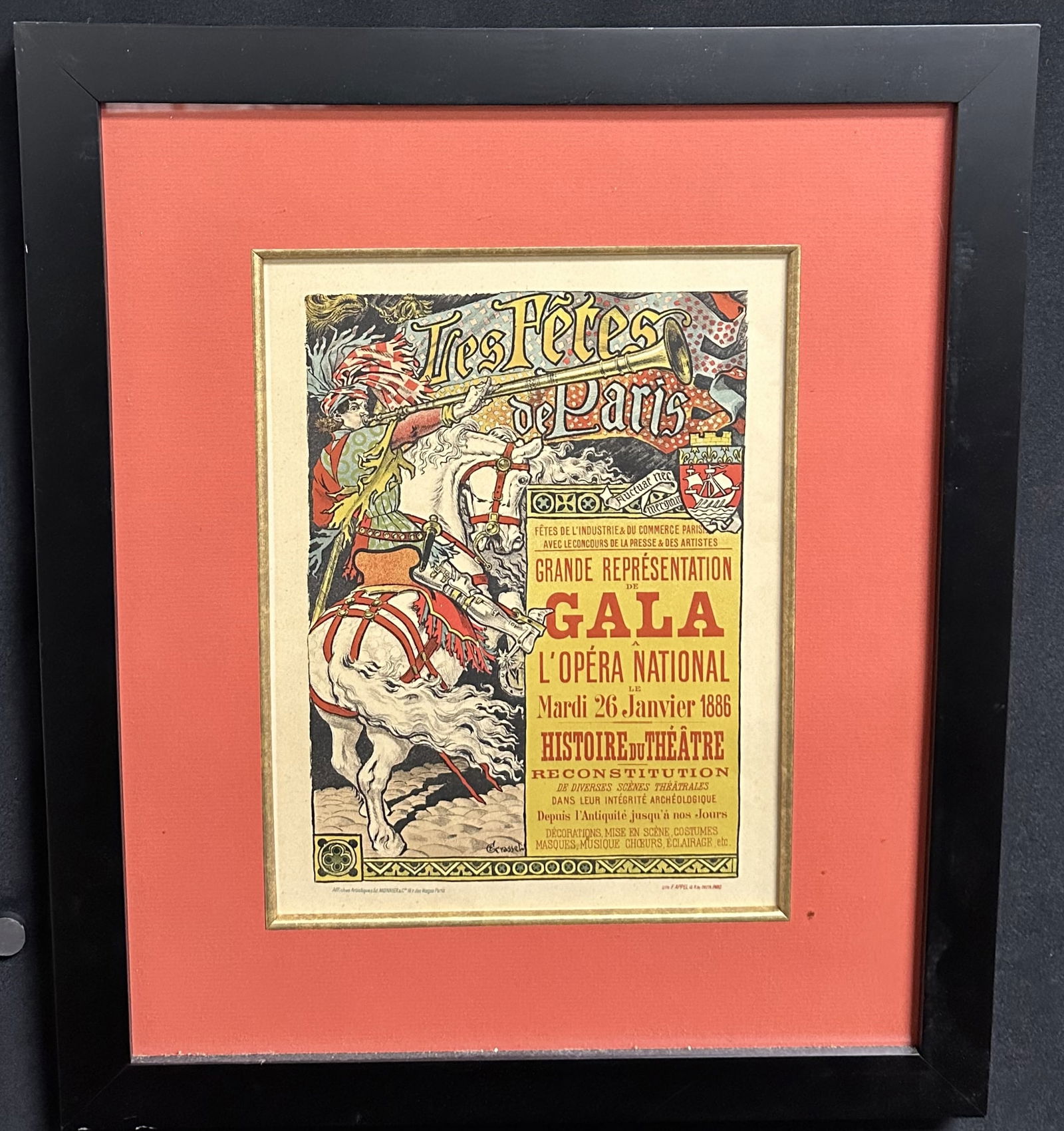 Les Maitres de lAffice Grasset Litho Le Fete De Paris: Eugene Grasset, Fete de Paris. Plate from ?Les Ma?tres de l?Affiche?, Imprimerie Chaix Paris. Framed to a total height of about 16 inches by 19 inches.This lot came from the collection of a retired NY