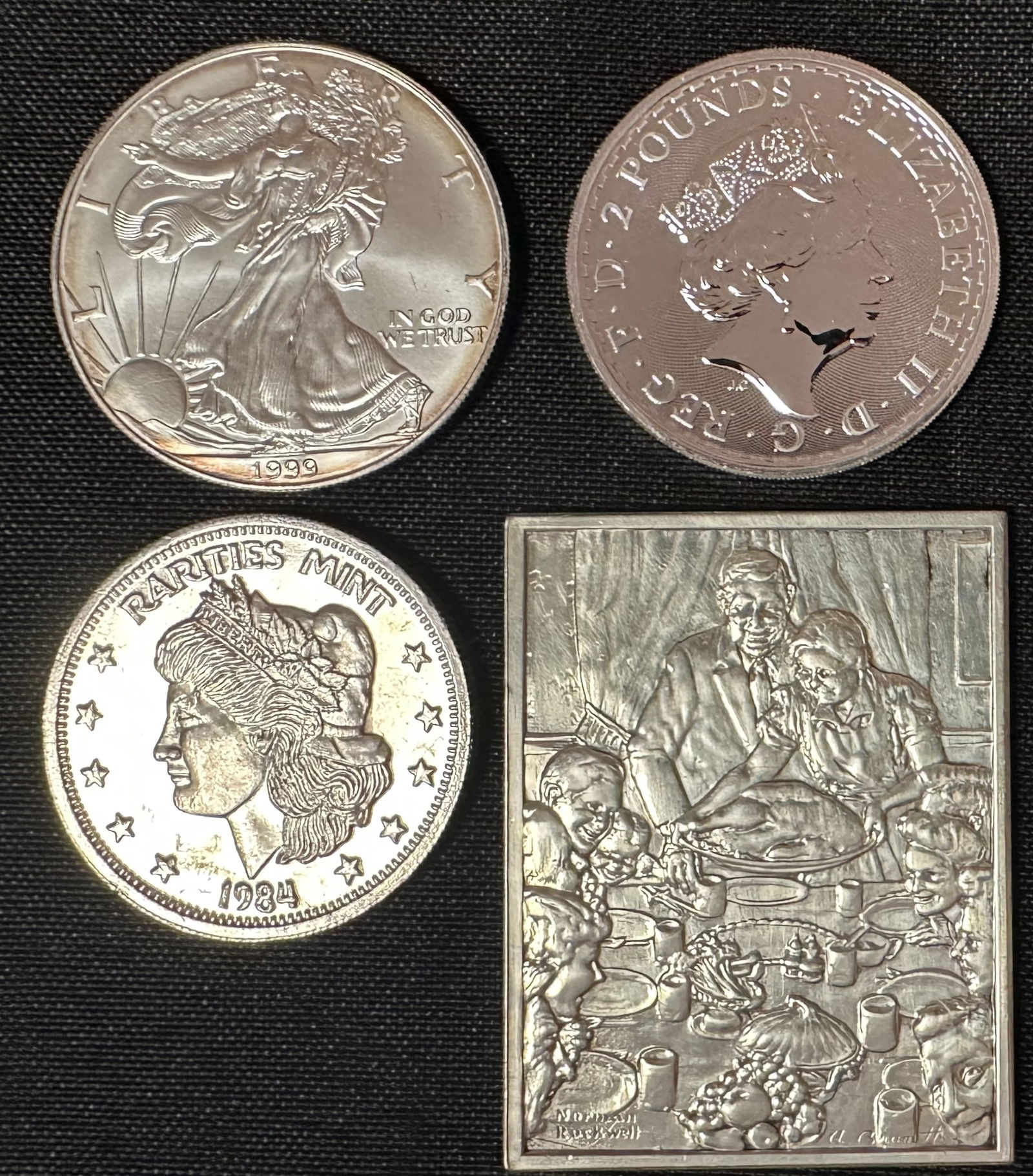 Assorted Silver Rounds and Norman Rockwell 1000 Grain Ingot (1 of 2)