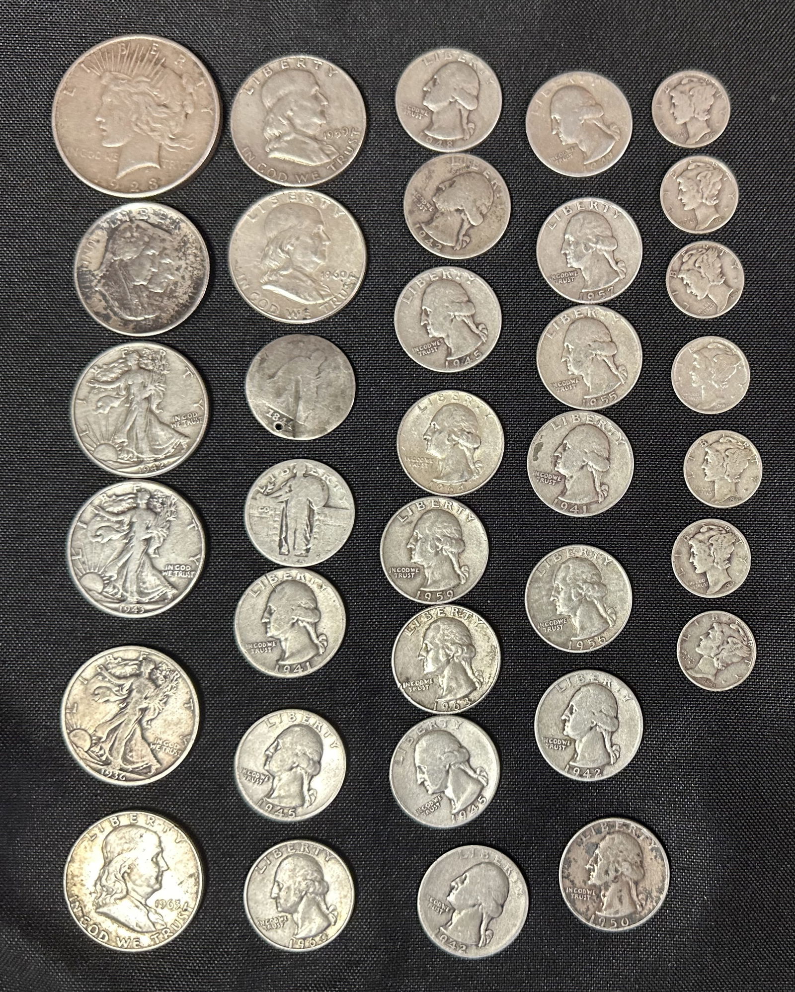Group of 36 pre -1965 US Currency 90 Percent Silver Coins (1 of 12)