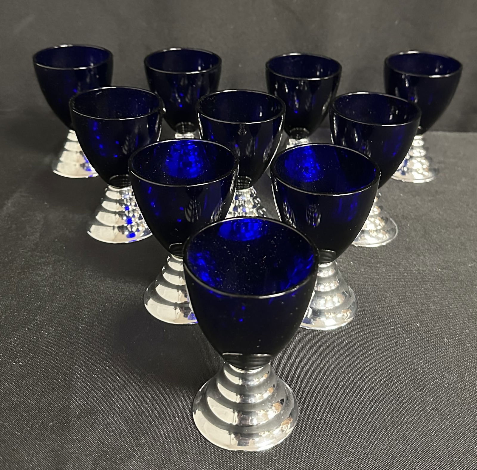 Set of 10 Cobalt Blue Glass Cordial Glasses Chase USA (1 of 8)