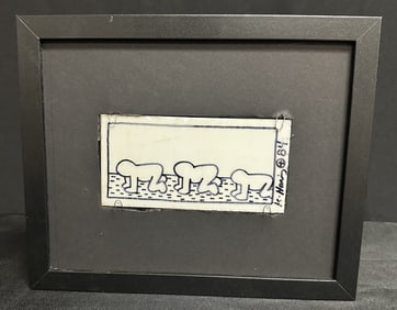 Keith Haring Drawn Tile 1984 Row of Babies + Drawn on Back