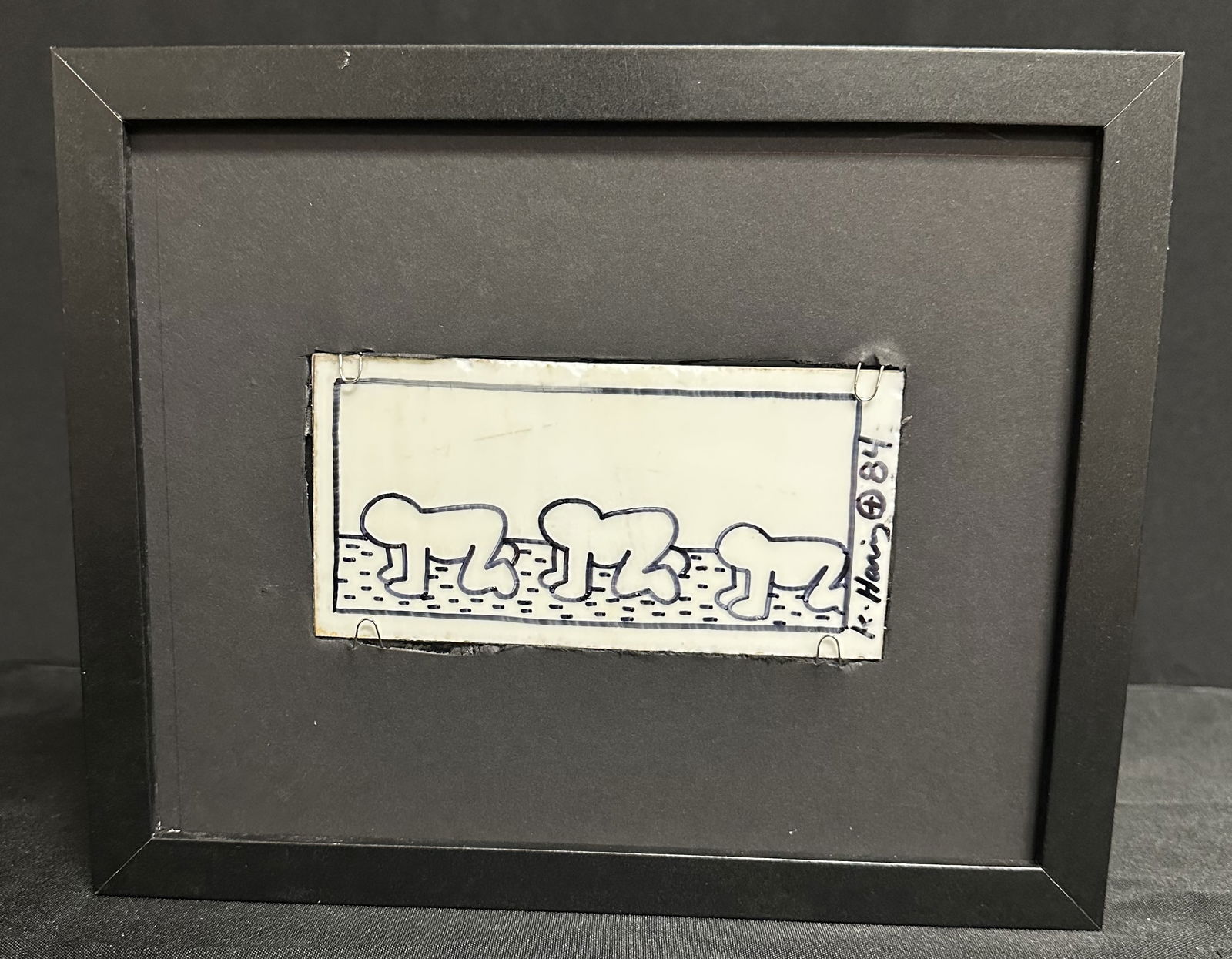 Keith Haring Drawn Tile 1984 Row of Babies + Drawn on Back (1 of 5)