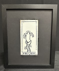 Keith Haring Drawn Tile 1984 Man and Snake + Drawn on Back