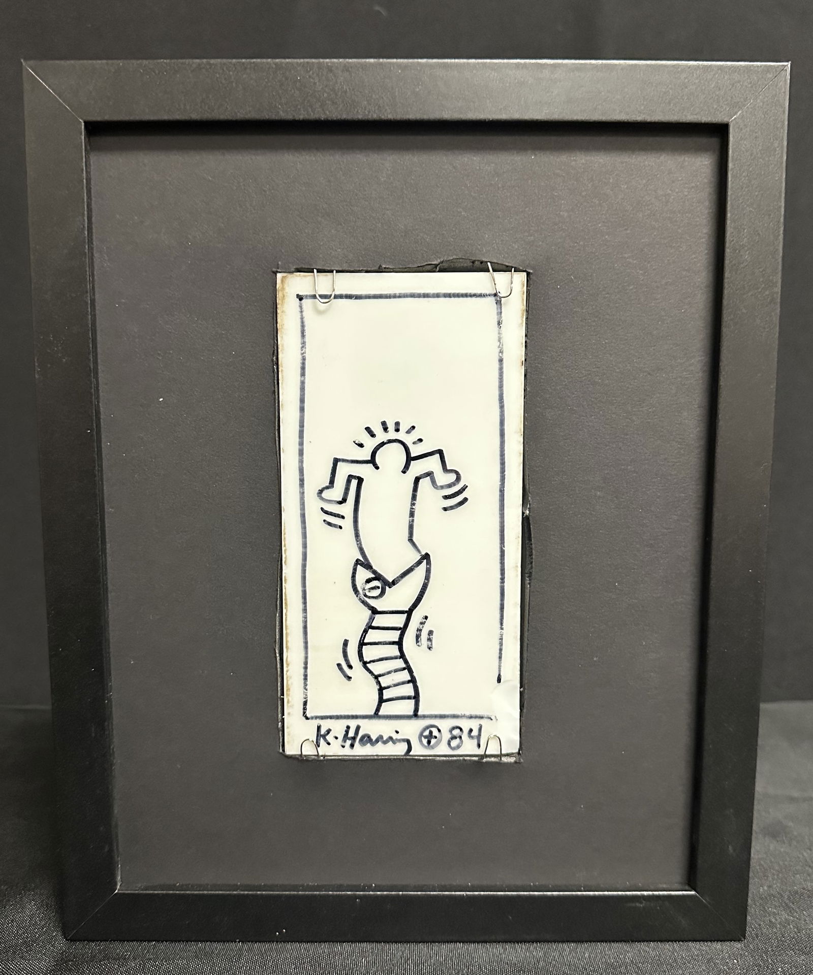 Keith Haring Drawn Tile 1984 Man and Snake + Drawn on Back (1 of 5)