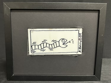 Keith Haring Drawn Tile 1984 Snake and Immaculate Baby