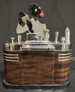 Ronson USA 1936 Art Deco Bartender Lighter Cigarette Dispenser Bar Box Steel And Lacquer: An exceptional and very beautiful desk piece created in New Jersey United States by The Ronson Co. during the art deco period back in the 1936. This is an extremely rare barman dispenser box with a hi