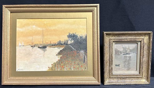 Two Paintings of Boats in an Inlet