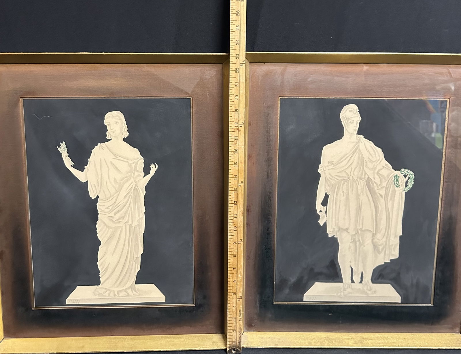 Pair of George Gray Roman Style Pencil Figures: Pair of Roman style figures by George Gray. George Gray (Born 1907) was active/lived in New York. George Gray is known for Historical figure painting military scene murals combat artist. This pair of