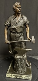 Bronze of a Blacksmith with Anvil Signed August Schmiemann