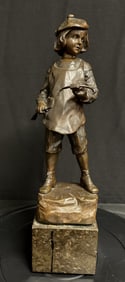 Bronze of Young Boy with Cross Bow signed Schmidt-Felling