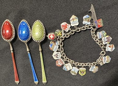 Sterling Silver and Enamel Charm Bracelet / Spoons