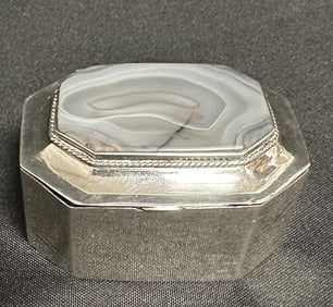 Silver Box with Blue Agate Stone in Top