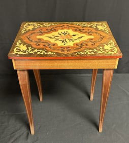 Inlaid Wood Jewelry Music Box Side Table