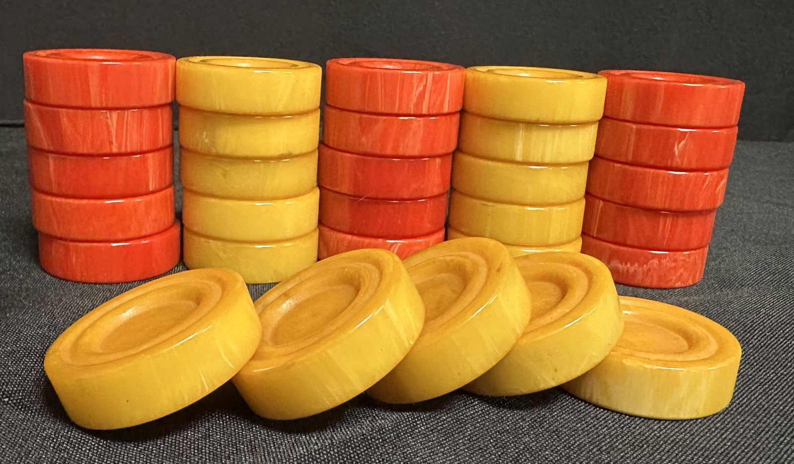 Catalin Red and Butterscotch Checkers/Backgammon Pieces 1 1/2 Inches (1 of 4)